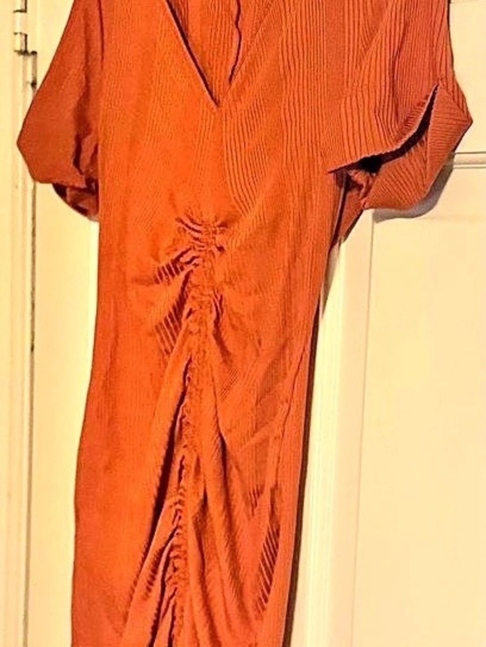 Palette Ruched Midi Dress in Rusty Orange, Size Medium, Like New